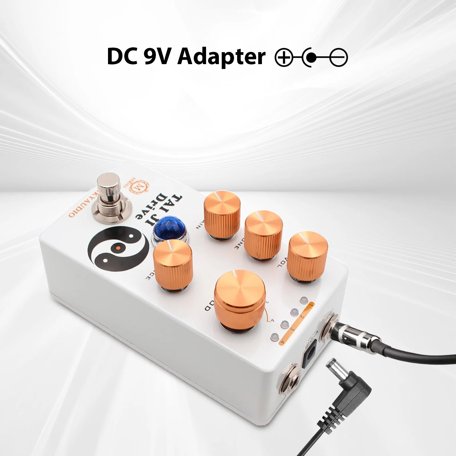 TAI JI DRIVE Guitar Overdrive Effects Pedal Volume/Tone/Voice/4-Mode Knob DC 9V 6.35mm Input/Output Interface Overdrive