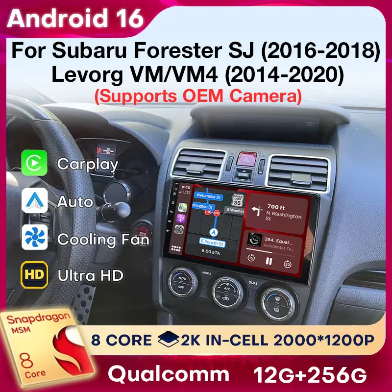 Android 16 Autoradio For Subaru Forester SJ 2016-2018 Levorg VM VM4 2014-2020 Stereo Wireless CarPlay Auto GPS Screen 360 Camera