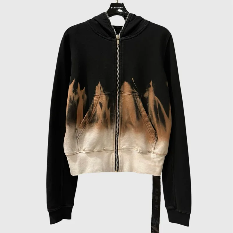 HKSH Dark RO Style Spring Autumn New Men Chic Sweatshirt Fashion Punk Cotton Tie Dye Flame Design Zipper Casual Hoodies HK4024