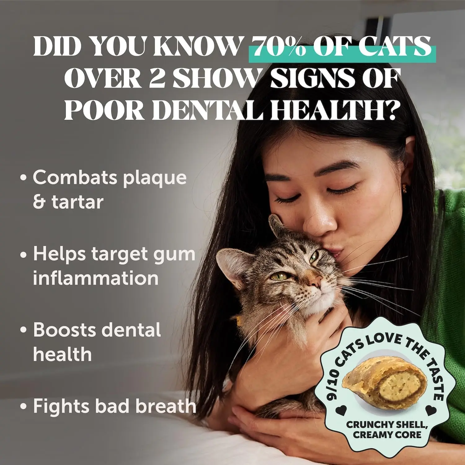 Fresh Breath Dental Bites for Cats, Dual-Texture Cat Dental Treats for Fresh Breath, Tartar & Plaque Control, Cat Oral Care Bite