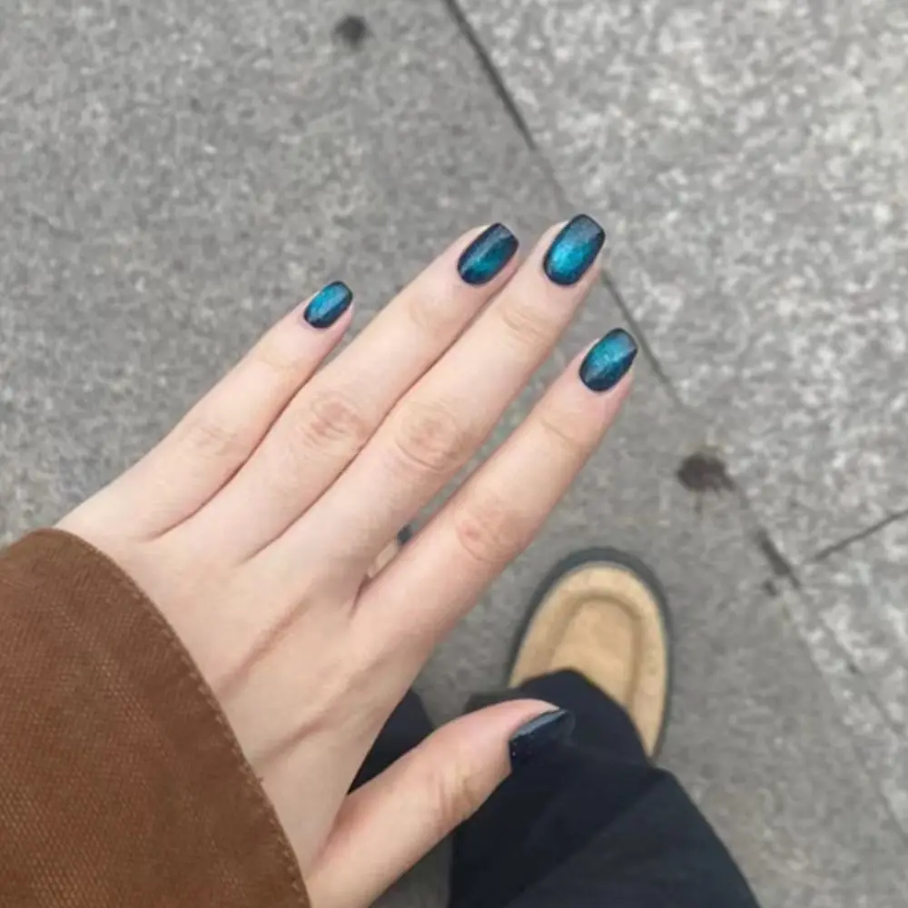 24 Uds. De uñas postizas reutilizables con forma de ojo de gato, uñas postizas cortas con purpurina, cobertura completa, uñas artificiales, arte de manicura DIY