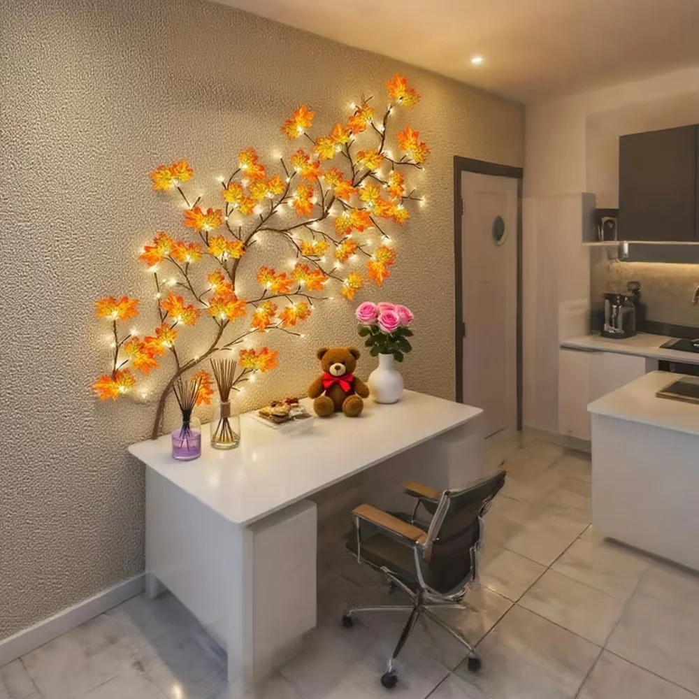 48 LED Lighted Maple Leaf Branch Garland 150CM Flexible Bendable Twig Vine Lights USB Powered  for Wall Thanksgiving Home Decor