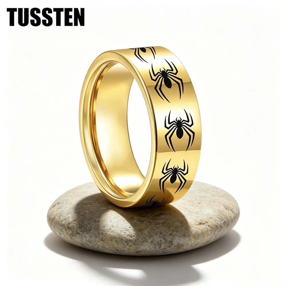 TUSSTEN6/8MM men's and women's tungsten carbide wedding rings, laser engraved Spider Pattern for comfortable fit