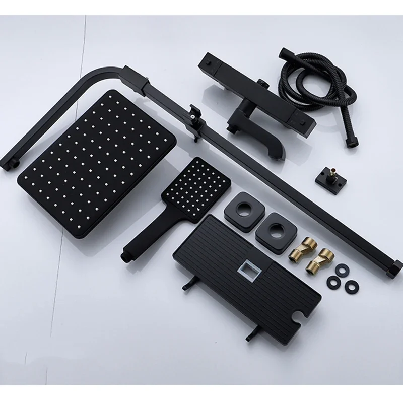 ماتي الأسود الحمام دش ثرموستاتي صنبور مجموعة الأمطار دش صنبور حوض خلاط حوض الاستحمام دش صنبور حوض خلاط 3-way دش Mixe