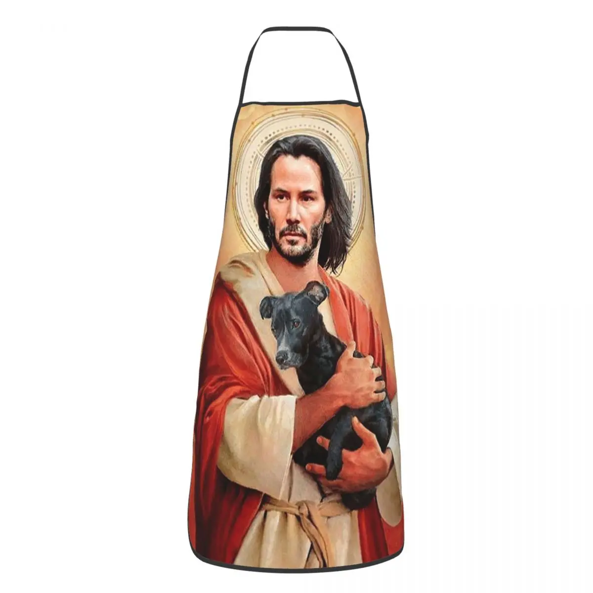 Delantal Keanu Reeves Holding A Puppy para hombres y mujeres, Saint Meme, Jesús, John Wick, babero de Chef, Tablier, cocina, hornear