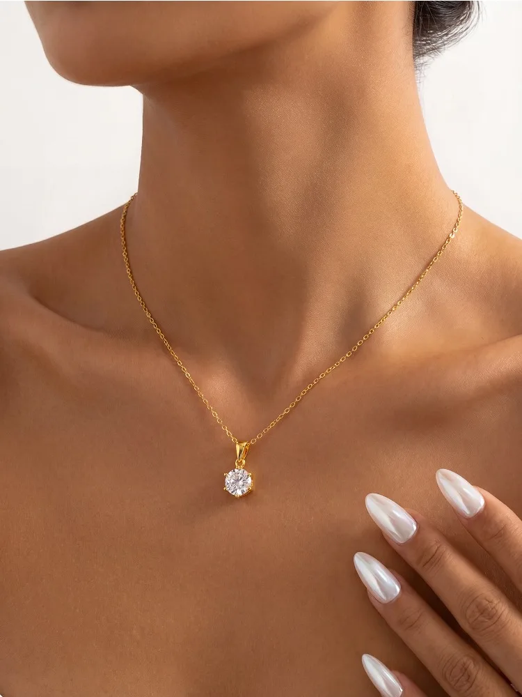 GRA Classic 1CT Round Moissanite Diamond Necklace For Women Gift Real 925 Sterling Silver Anniversary Wedding Luxury Jewelry view 3