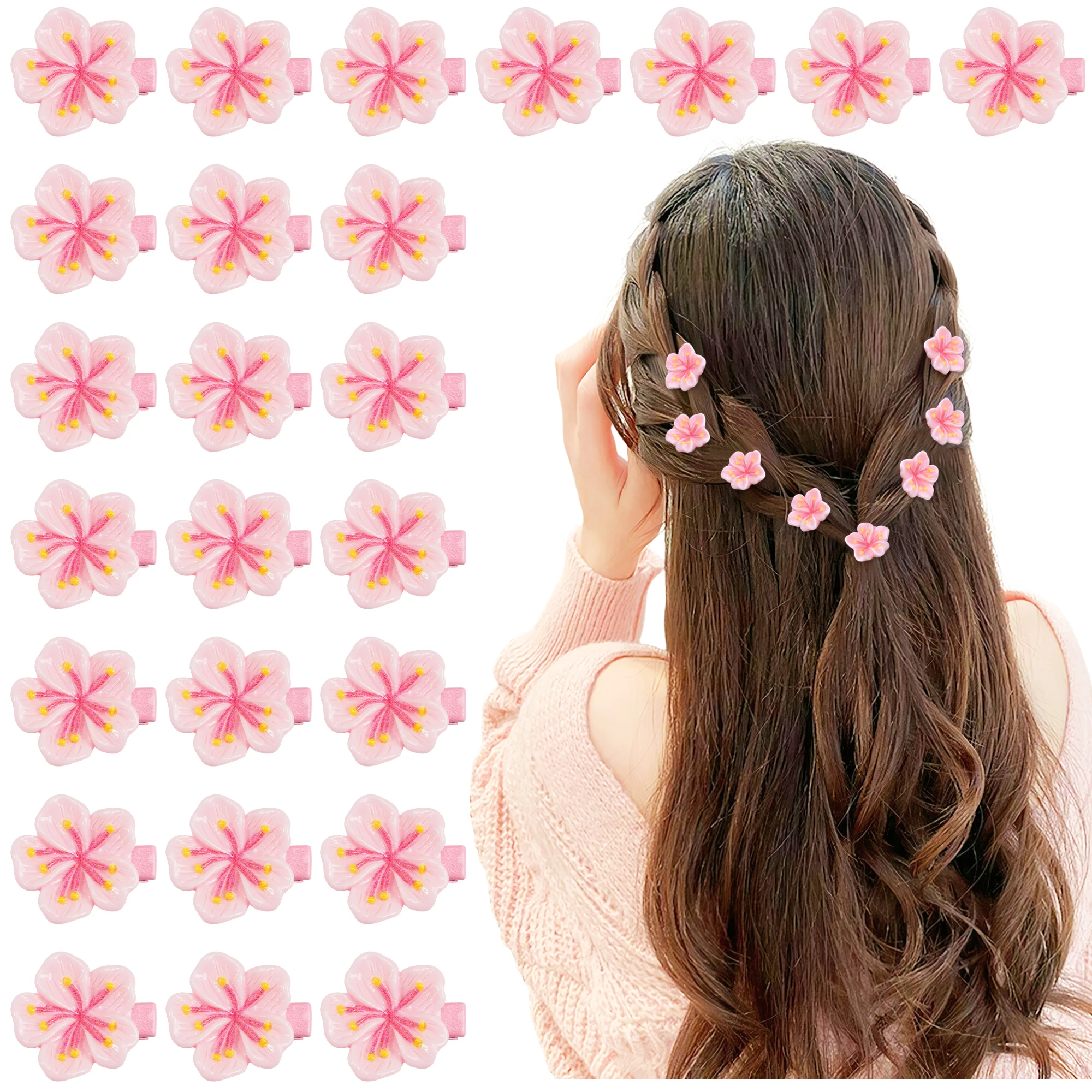 

25 pcs Sweet Pink Cherry Blossom Hair Clips Barrettes For Girls Women Bangs Side Hair Accessories