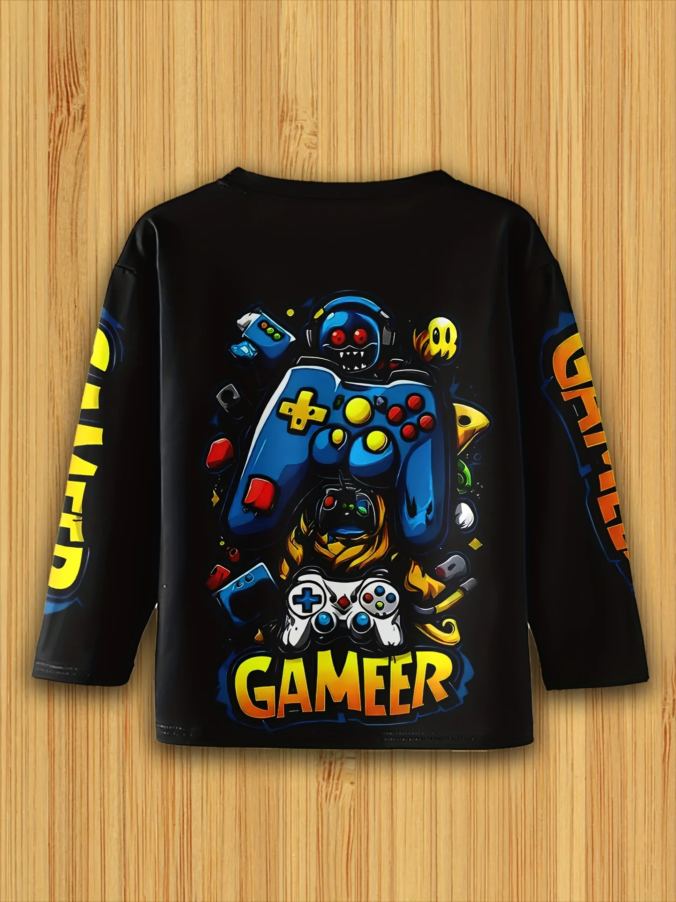 Kinderkleidung Jungen T-Shirt Langarm Cool Gamepad Muster Druck Kinder Frühling Herbst Kleidung Neuheit Jungenkleidung O-Ausschnitt Tops – Detail 4