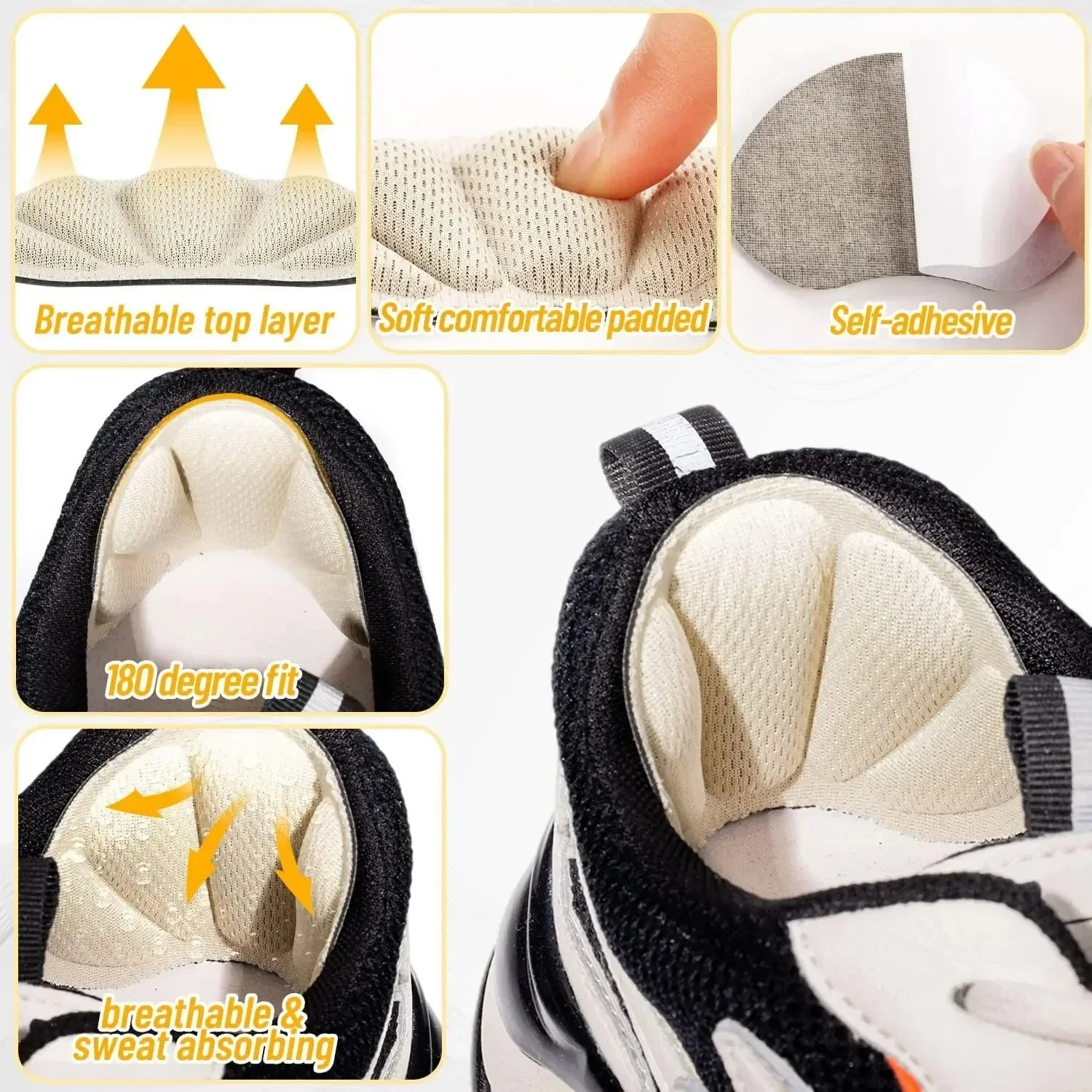 4Pair Insoles Patch Heel Pads for Sport Shoes Adjustable Size Heel Pad Pain Relief Cushion Insert Insole Heel Protector Stickers