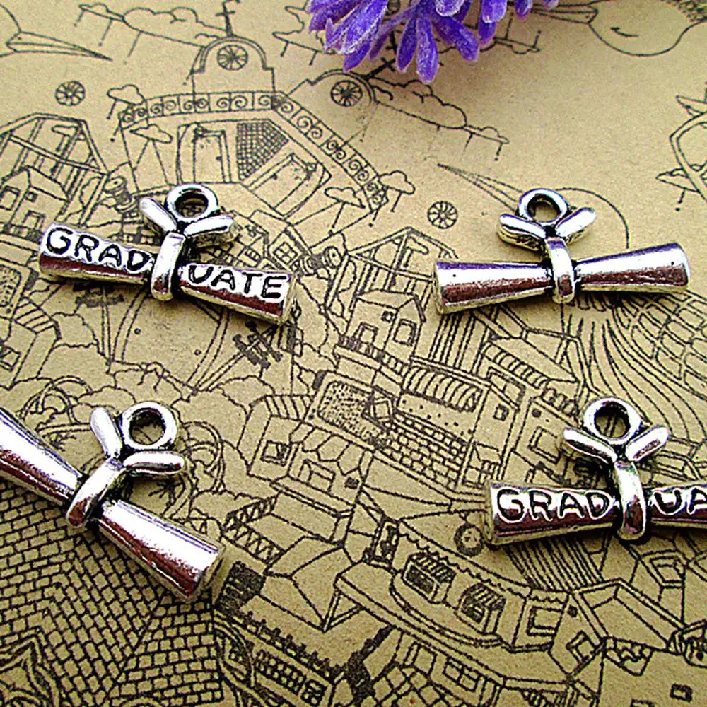 

48pcs--21x13mm Graduation Charms For Jewelry Making Diy Findings Antique Silver Color Alloy Pendants