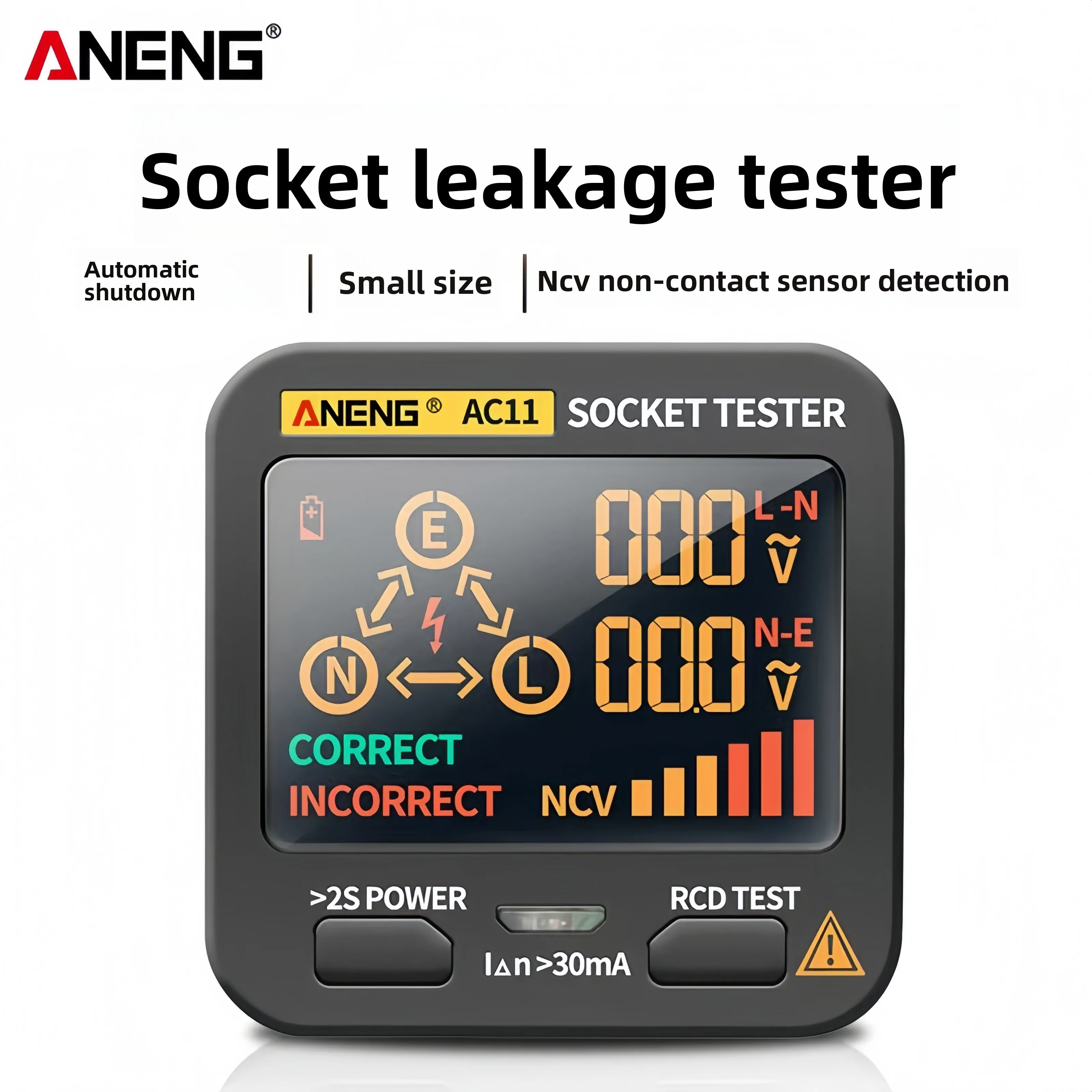 Тестер розеток для электрика: проверка заземления/фазы, 0,1–250 В, цветной дисплей VA, глобальная вилка, питание от батареи, безопасный инструмент