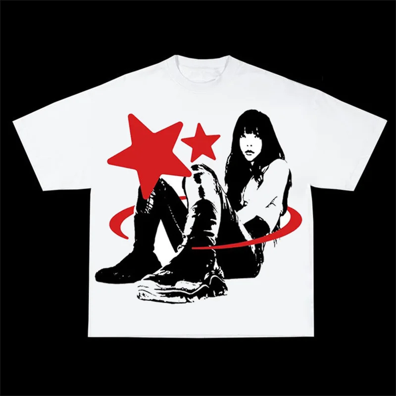 Printed New Y2K American Retro Top Hip Hop Street Oversized Cuffs Loose T-shirt Casual Clothing Summer Fashion Men And Women Tee