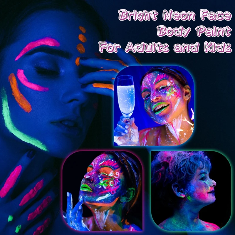 Glow In The Dark Face Body Paint Glow Sticks Markers Makeup Face Painting Kits, For Halloween And Parties