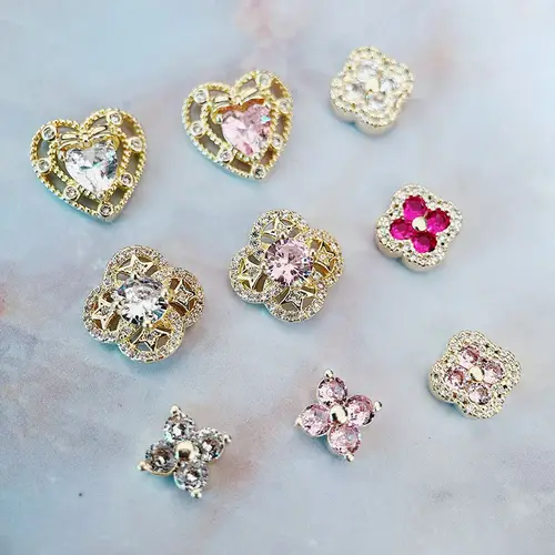 Imagen 2 del producto Lote de 10 unidades de Accesorios para manicura, decoración de uñas, rosa, rojo, amor, corazón, flor, aleación, cristal, Metal, dijes