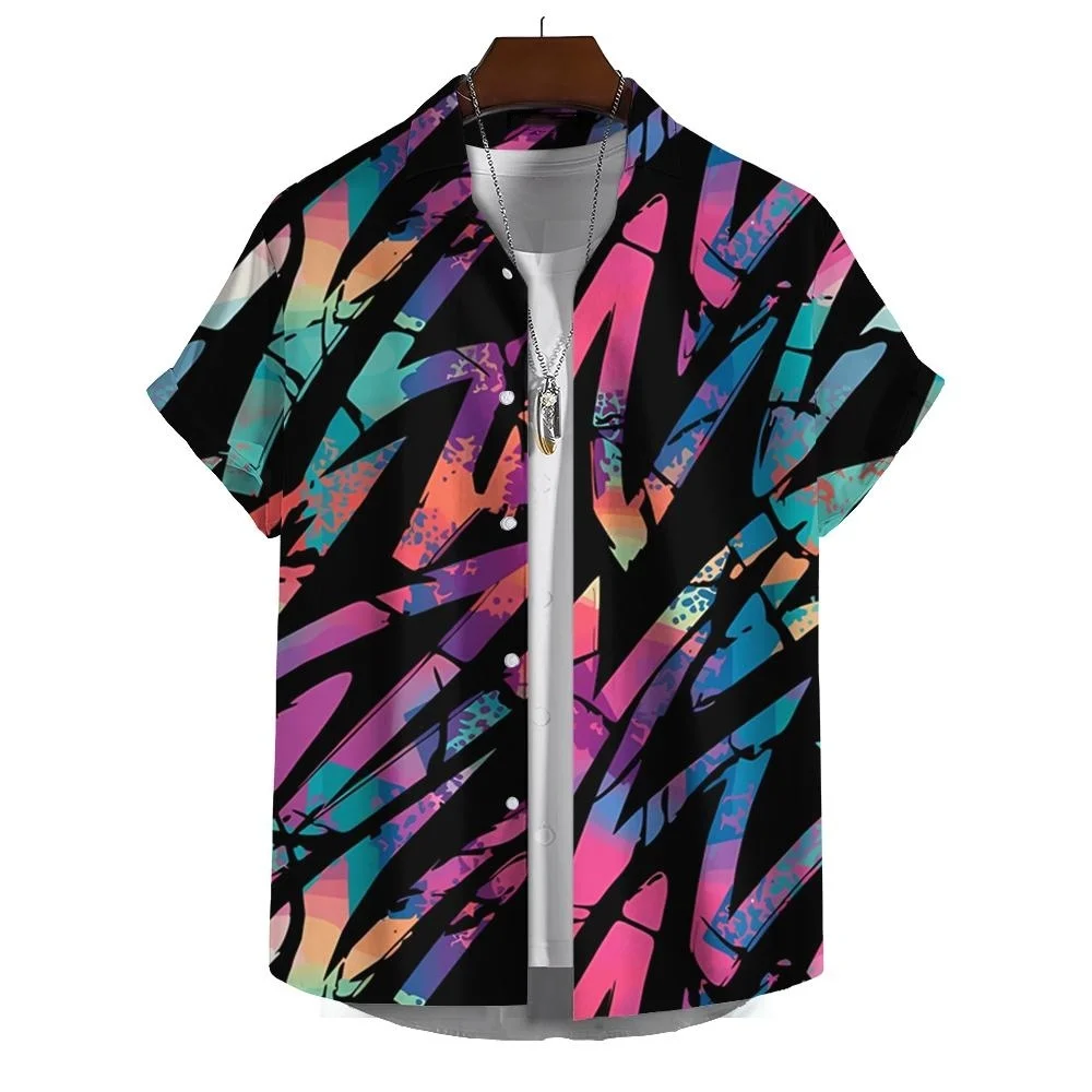 Colorful Casual Shirt Men Abstract 2024 Summer Hawaiian Shirt Fashion Top Daily Simple Loose Breathable Shirts Men Clothing