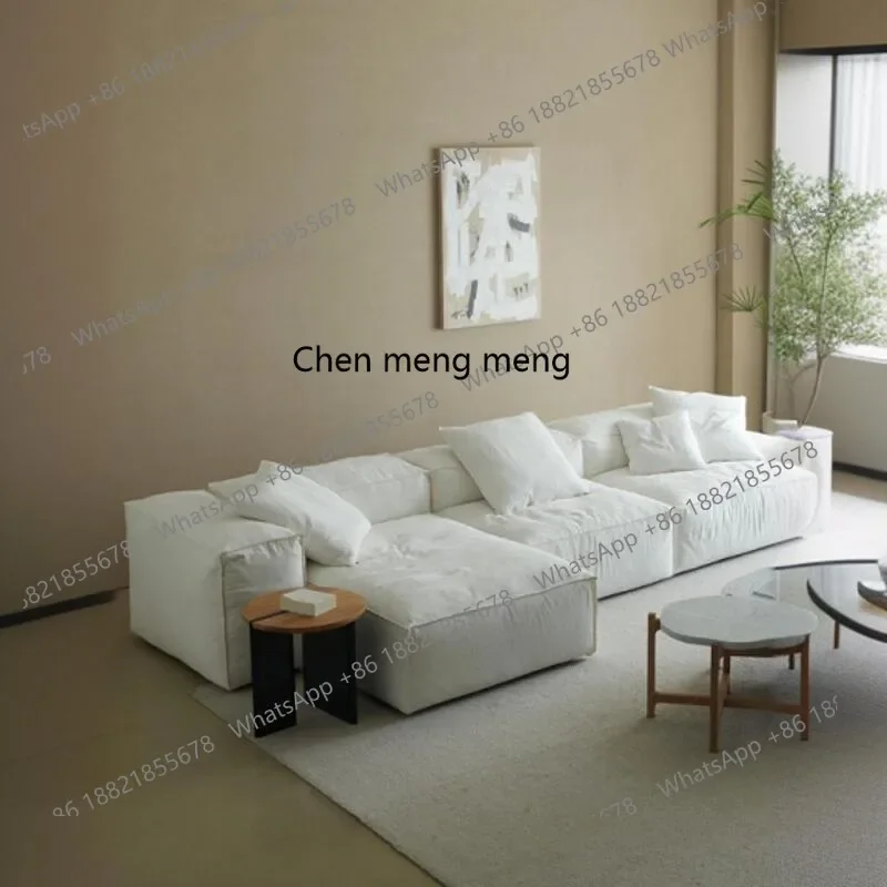N178 Minimalist cotton and linen tofu block sofa straight row living room new cream wind combination double-sided module