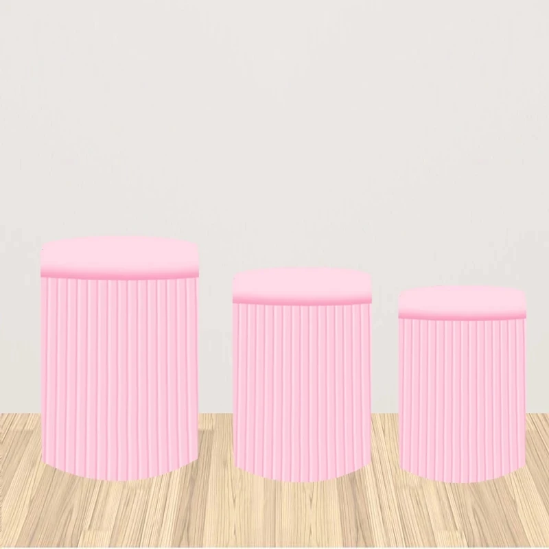 Custom Slatted Stripes Cylinder Column Covers Table Pedestal Cover Party Decoration Fabric Print Pink Blue Grey