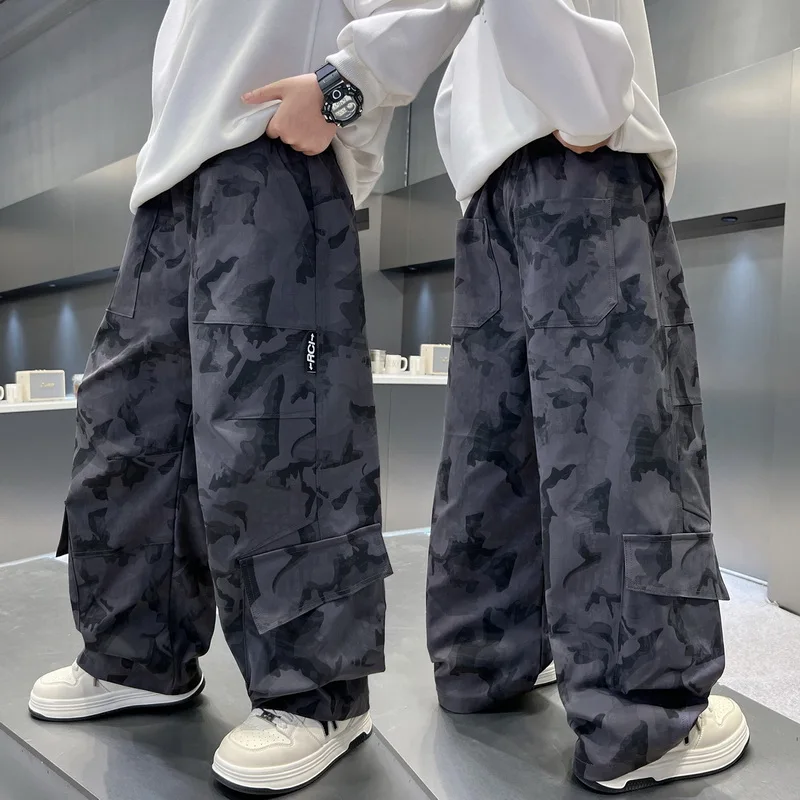 Autumn Children Camouflage Hunting Pants for Teenager Boy Military Tactical Sweatpants Kids Loose Straight Camo Cargo Trousers