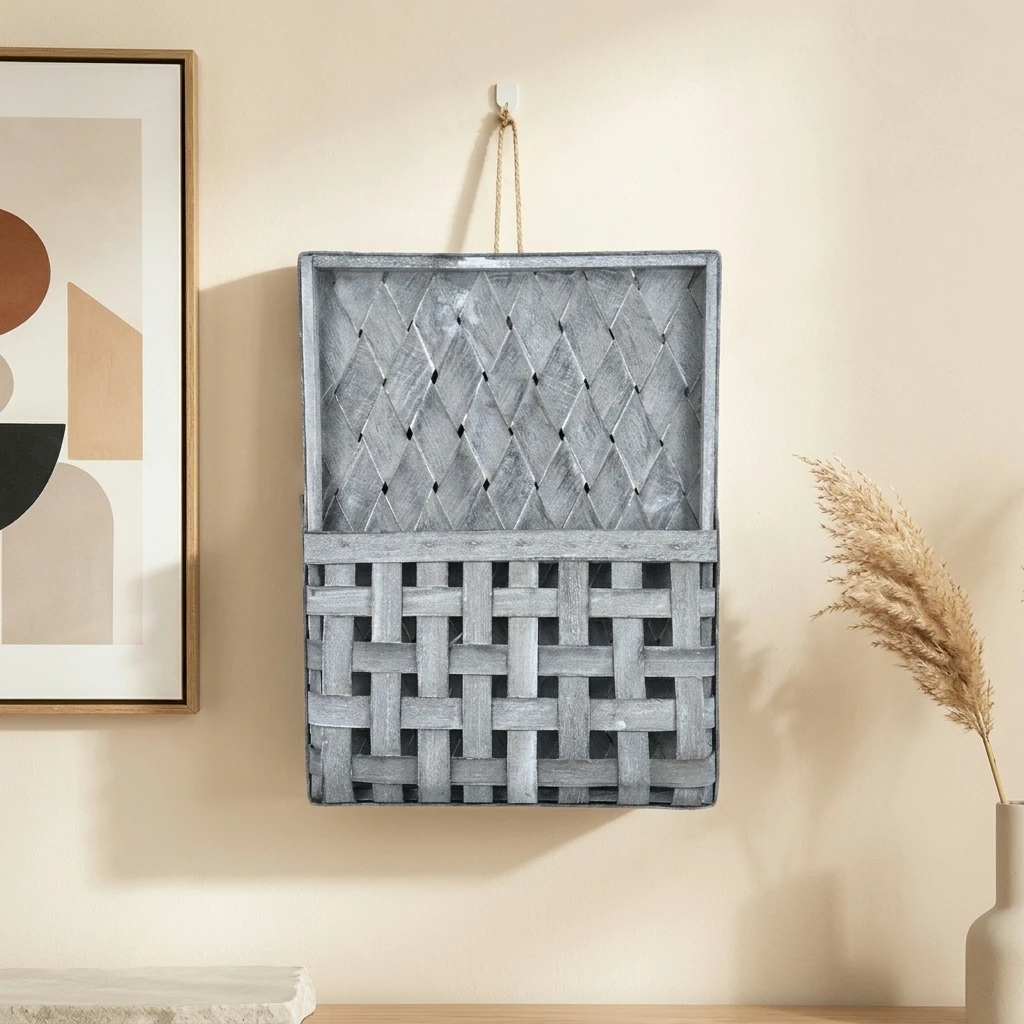 Natural Solid Wood Wall Hanging Basket Farmhouse Rustic Hanging Shelf for Living Room Balcony Bedroom Homestay Decoration