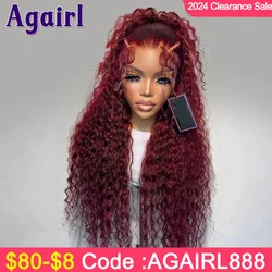 99J Dark Red Ready Go Wig Burgundy Kinky Curly Human Hair Wigs 13X4 13X6 Lace Frontal Wigs Brazilian Water Wave 6X4 Closure Wigs