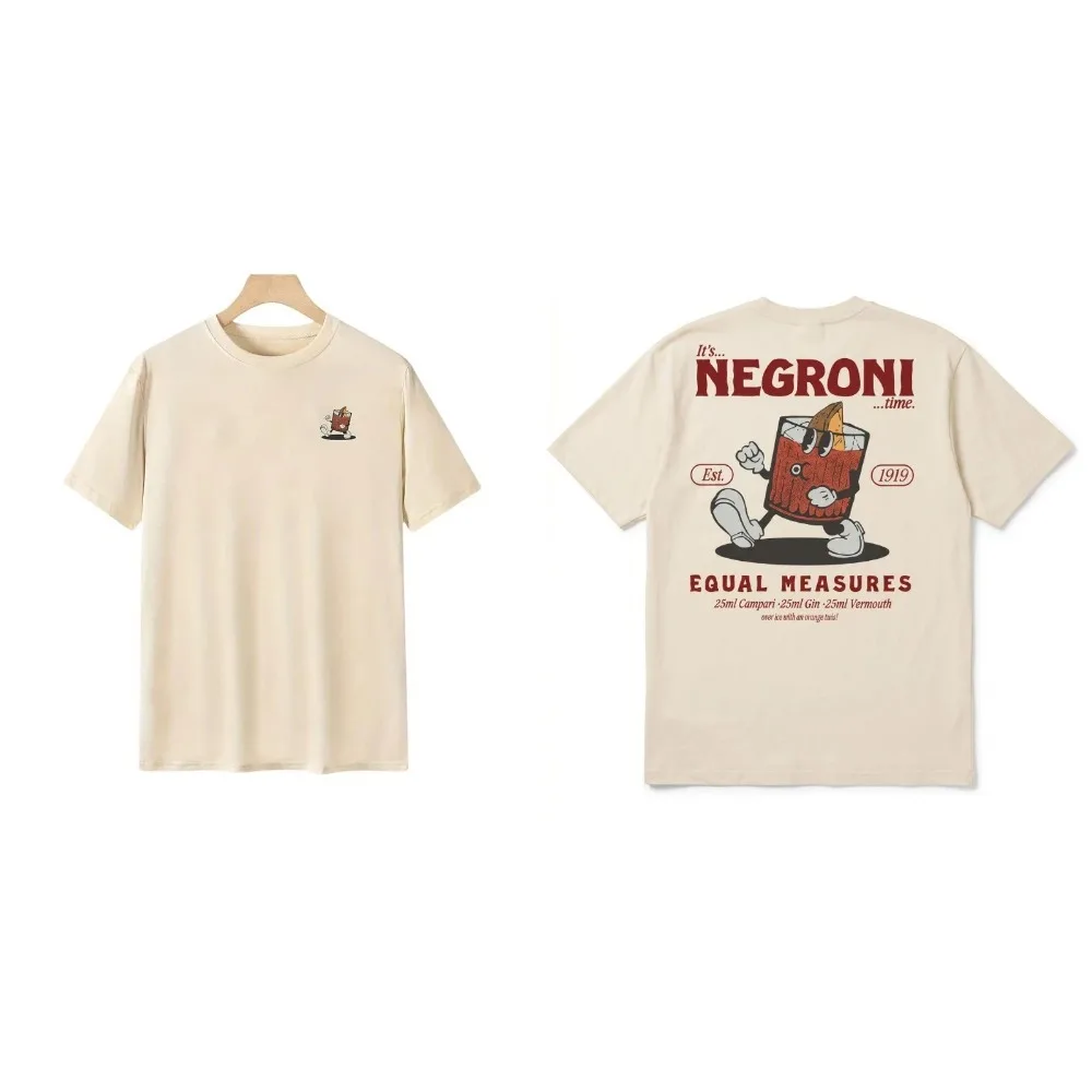 Negroni Cocktail Vintage T-Shirt Men Women Drink Recipe Print Casual Streetwear Bartender Short Sleeve Tee Casual Tops