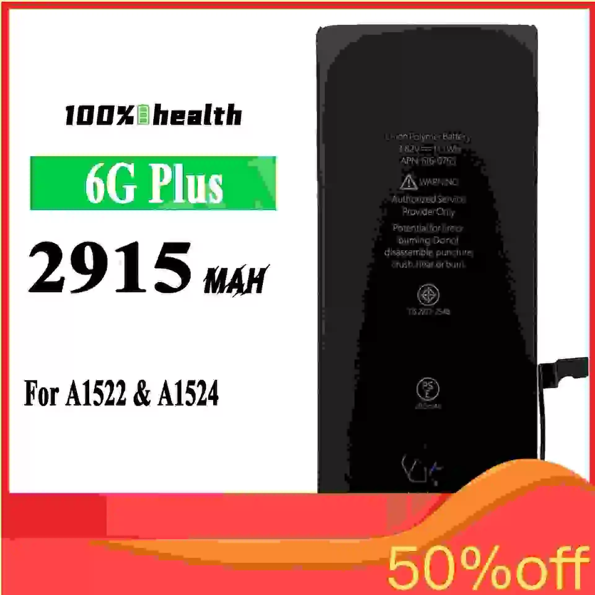 For Iphone 6G Plus 2915mAh Mobile Phone Battery for Apple A1522 A1524 Large Capacity High-quality 100% Healthy Lithium Battery