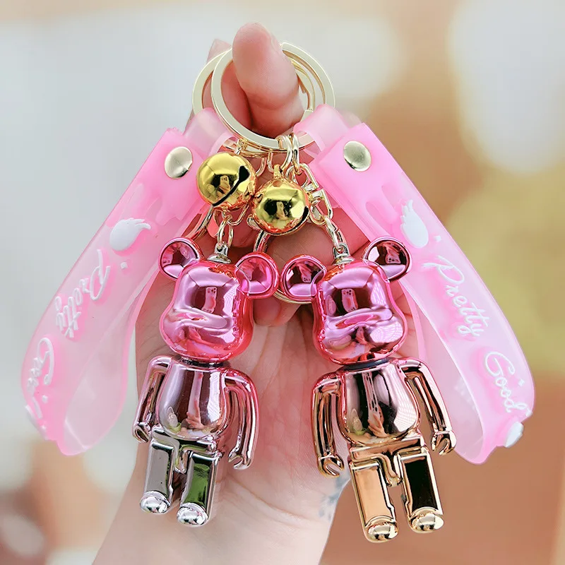 Cute Action Doll Building Blocks Bear Model Doll Charm Keychain Couple Backpack Car Key Decoration Children Party Gift