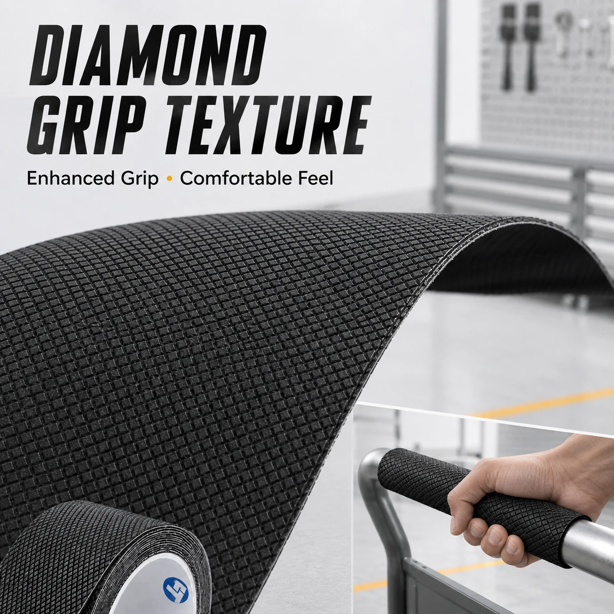 Diamond Non Slip Rubber Grip Tape, Self Adhesive Handle Wrap, Wear Resistant Anti-slip Tape for Cart Toolbox Lever Handrail