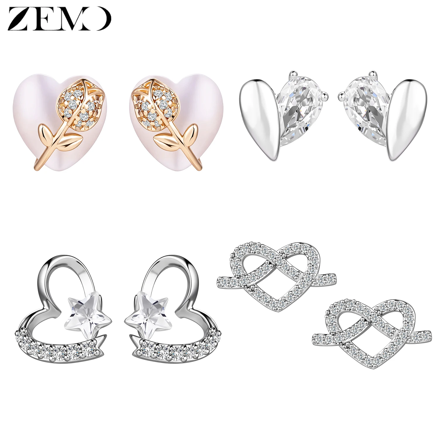 

ZEMO 2pcs/lot 925 Sterling Silver Heart Stud Earring Women CZ Crystal Ear Studs Cartilage Earrings Tragus Helix Piercing Jewelry