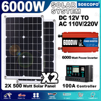 6000W Complete MINI Solar Kit SOECOPO 2*500W Solar Panels+100A Controller+DC 12V - AC 110V/220V Inverter USB 5V/1.5A