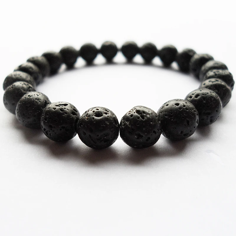 official-website tiki 8MM Black Natural Lava Beads Bracelet For Man Women 22Beads Volcano Buddha Strand Bangle Pulsera Hombre