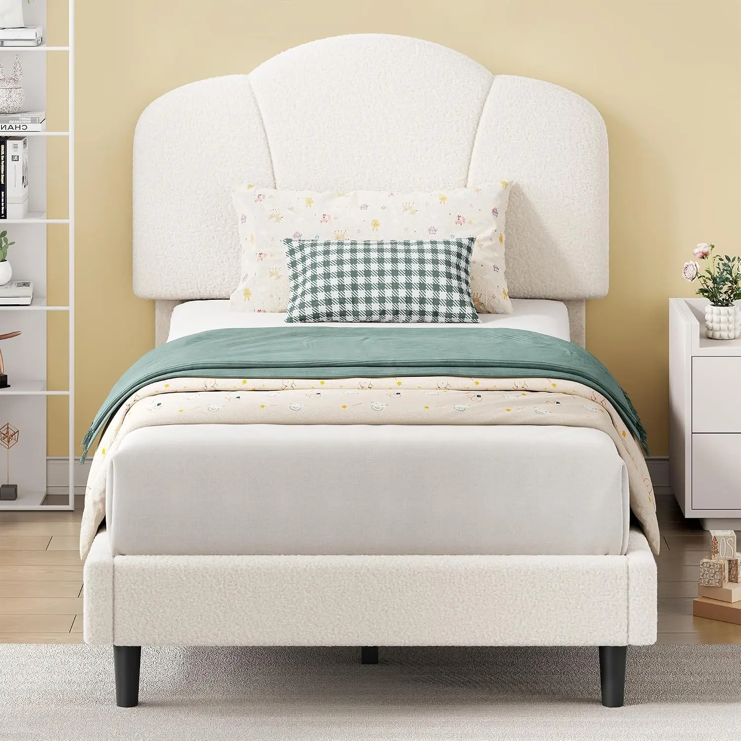 Twin Upholstered Platform Bed Set of 2 with Headboard Velvet, No Box Spring 800LBS Wooden Slats Noise Free, Customized