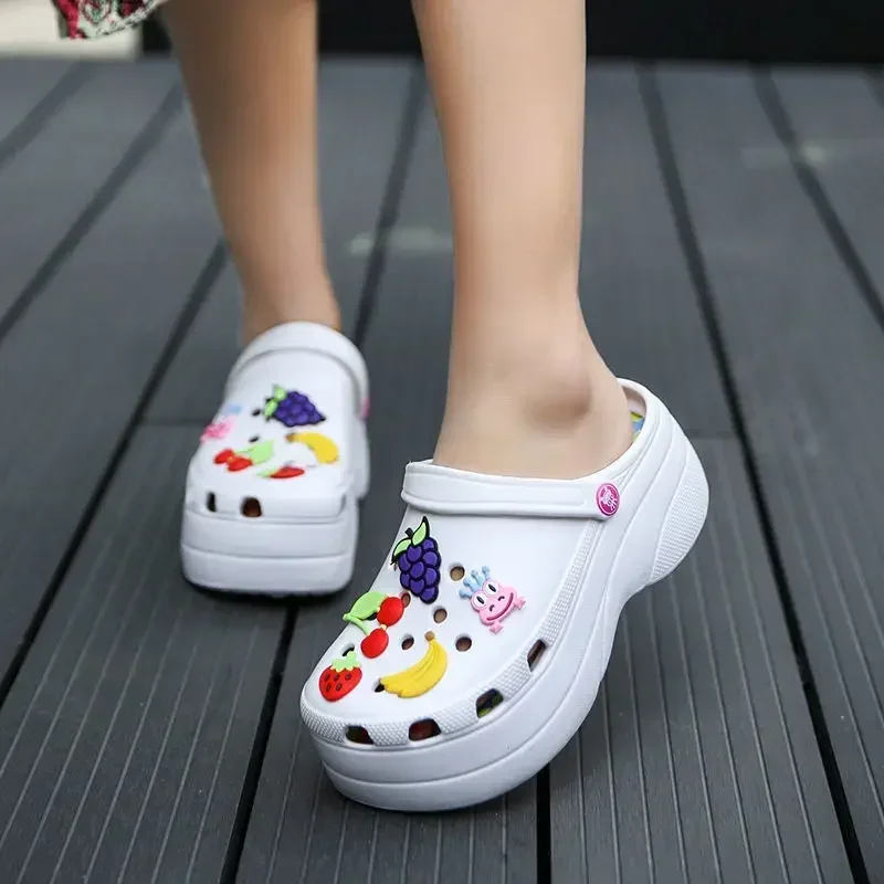 Summer EVA Hole Shoes 2024 Clogs Slipper Women\'s Platform Outdoor Slides 5cm 10cm Soles High Heels Beach Sandals Garden Shoes