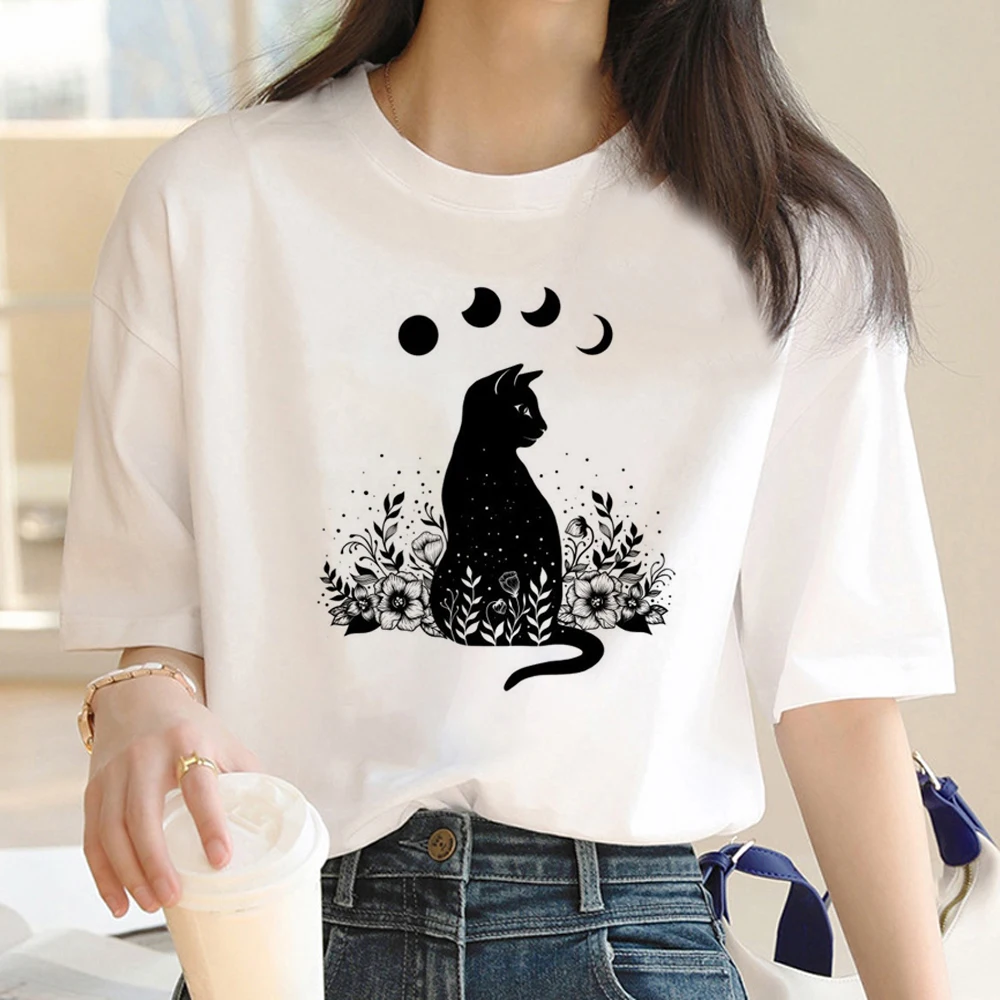 Funny Cat tshirt women harajuku top female anime graphic clothing