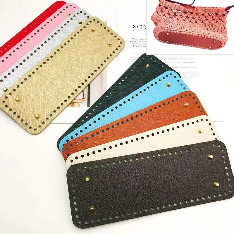 Handcraft Bag Base With Holes DIY Crochet Bag Bottom Handmade Rectangular 28 * 10cm Bottom For Knitted Bag PU Leather Pad