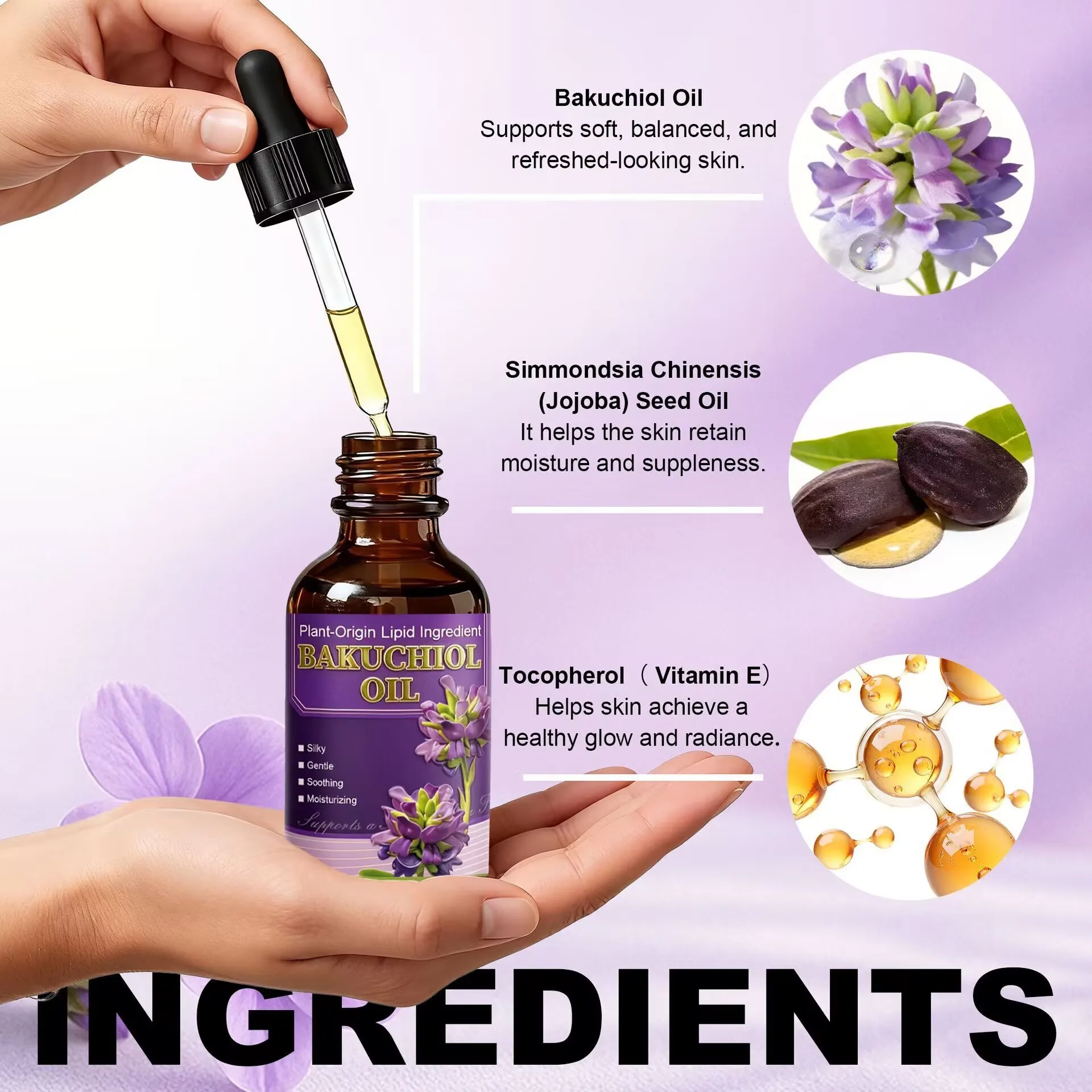 Bakuchiol oil, which anti-ages, brightens60ml, firms,moisturizes soothes the skin