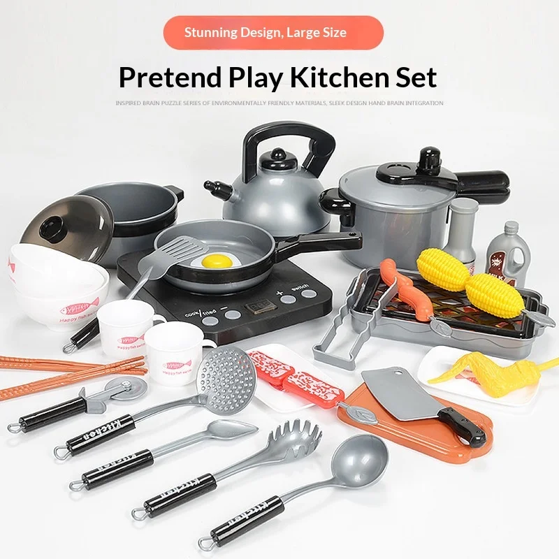 Generic Kids Pretend Play Kitchen Set Multifunctional Sound Light Simulation Cooking Educational Cookware Playset For Boys Girls
