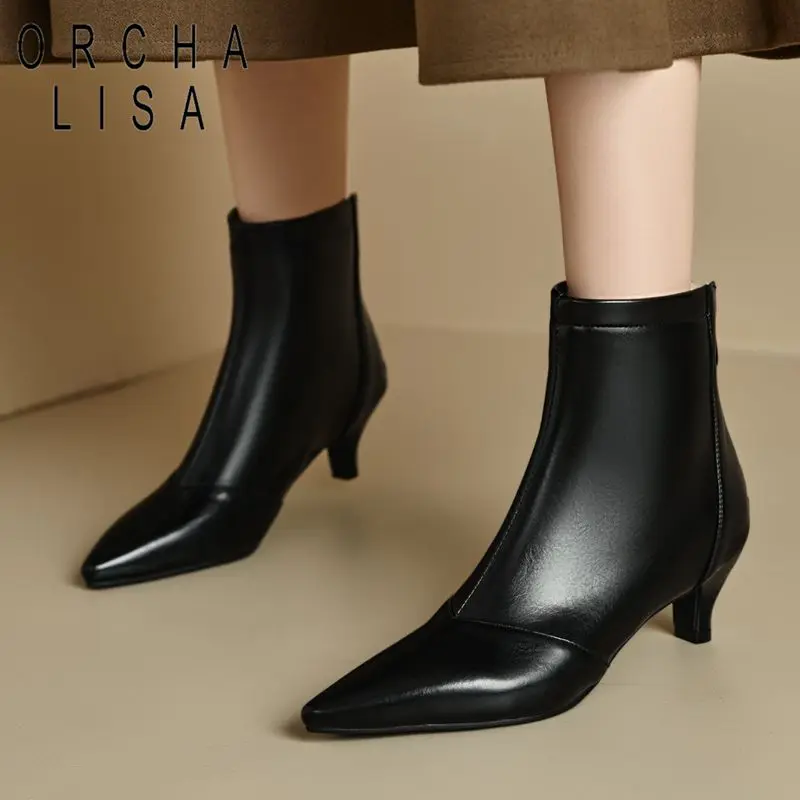 

ORCHA LISA 2025 Женские ботильоны с узором, острый носок, маленький каблук 5,5 см, молния, большие размеры 46, 47, 48, серебряная короткая обувь для свиданий