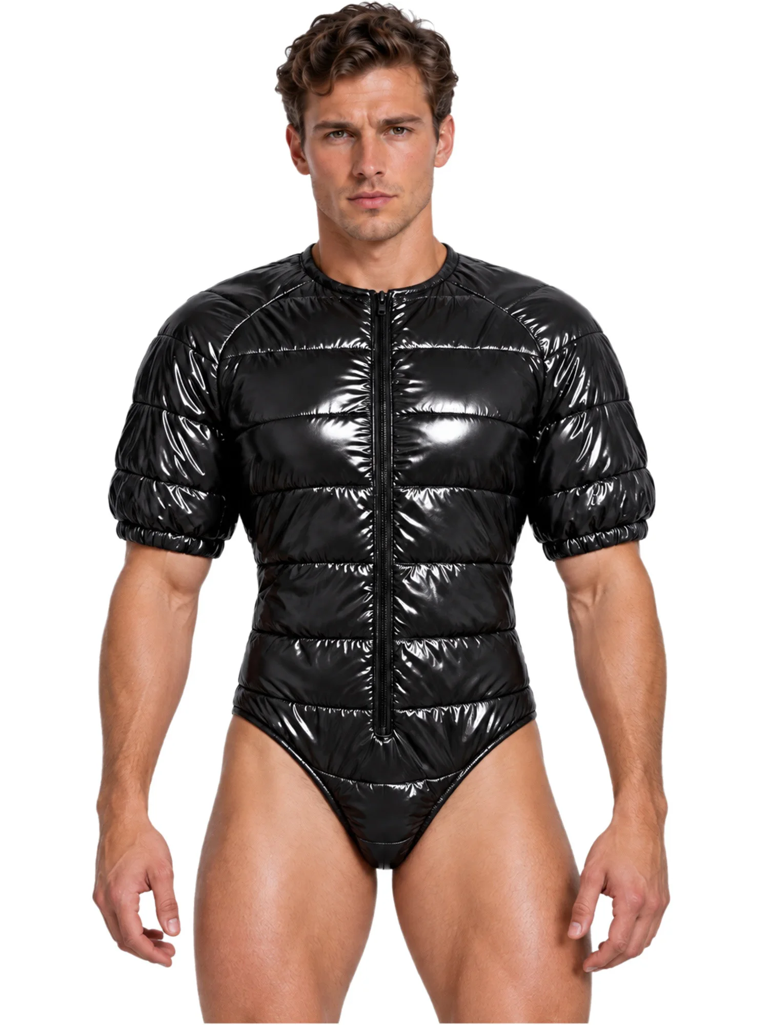 Wasserabweisender, gepolsterter Body für Herren mit Reißverschluss vorne, Rundhalsausschnitt und kurzen Ärmeln, ideal für Outdoor-Sport und den Alltag.