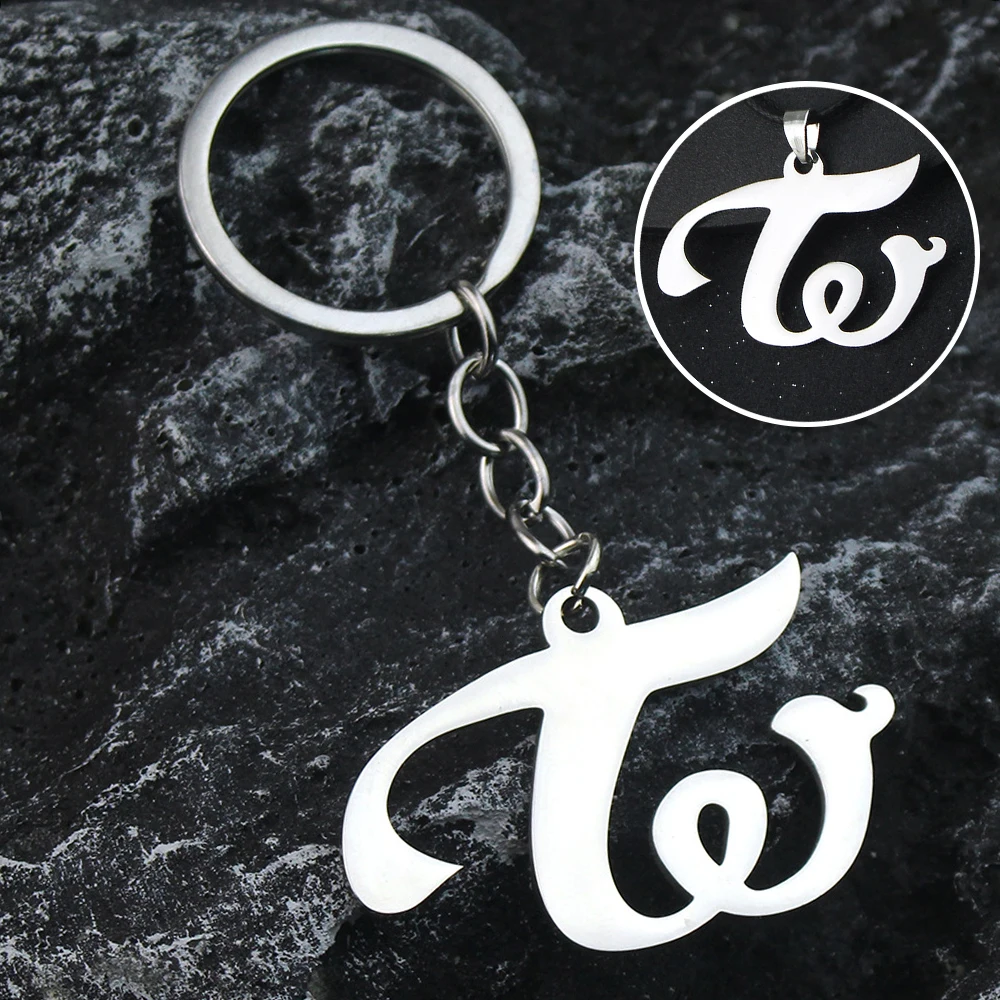 

Kpop Group Twice W Logo Keychain Necklace Stainless steel Pendant Key Ring Jewelry For Women Gilrls Jewelry Gifts