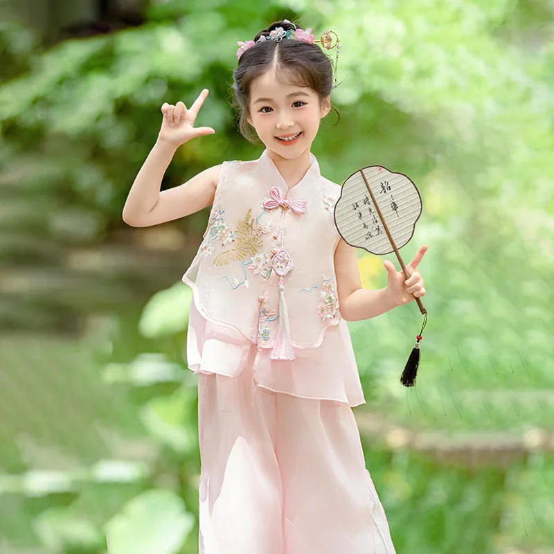 Children's clothing summer antique Hanfu Tang clothing fairy gas two-piece performance clothing improved version