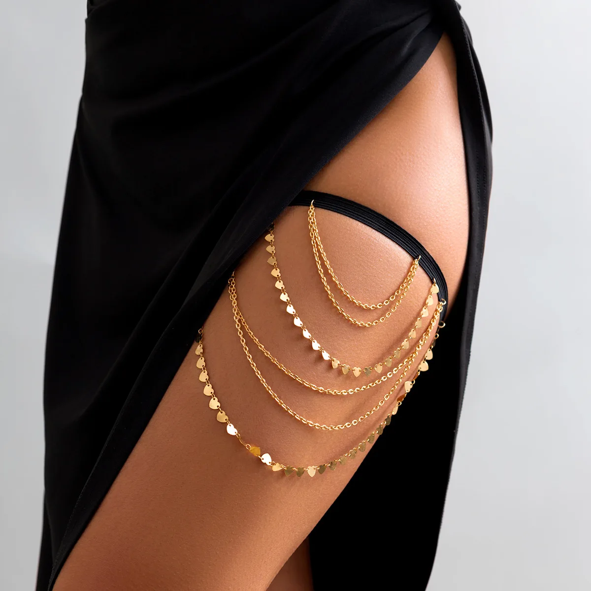 Thigh Chain Multilayer Claw Metal Elastic Faux Pearl Beach Band Sexy Party Premium Sturdy Adjustable Gold Tone for Women