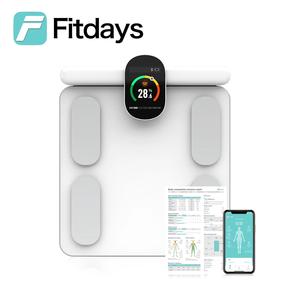 Fitdays Home Smart Bioimpedance Scale 8 Electrode Body Fat Scale Weight Balance Scale Smart Body Composition Scale