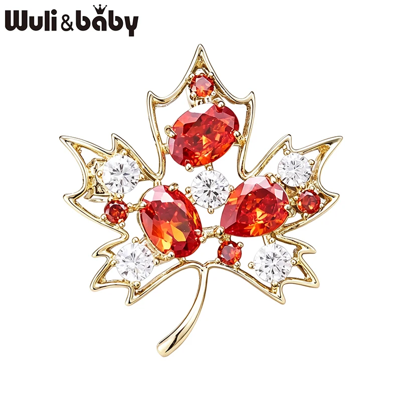 Wuli&baby Beautiful Crystal Maple Leaf Brooches For Women Unisex 2-color Floral Plant Party Office Brooch Pins Gifts