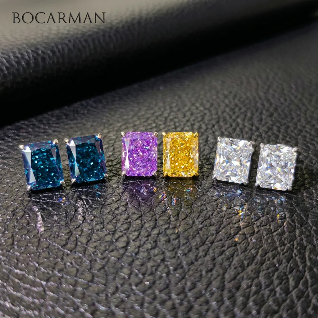 BOCARMAN S925 Silberohrringe, schimmernd, minimalistisch, elegante Ohrringe mit eisgeschnittenen Diamanten und hochkarätigen Diamanten, inklusive Geschenkbox – Detail 4