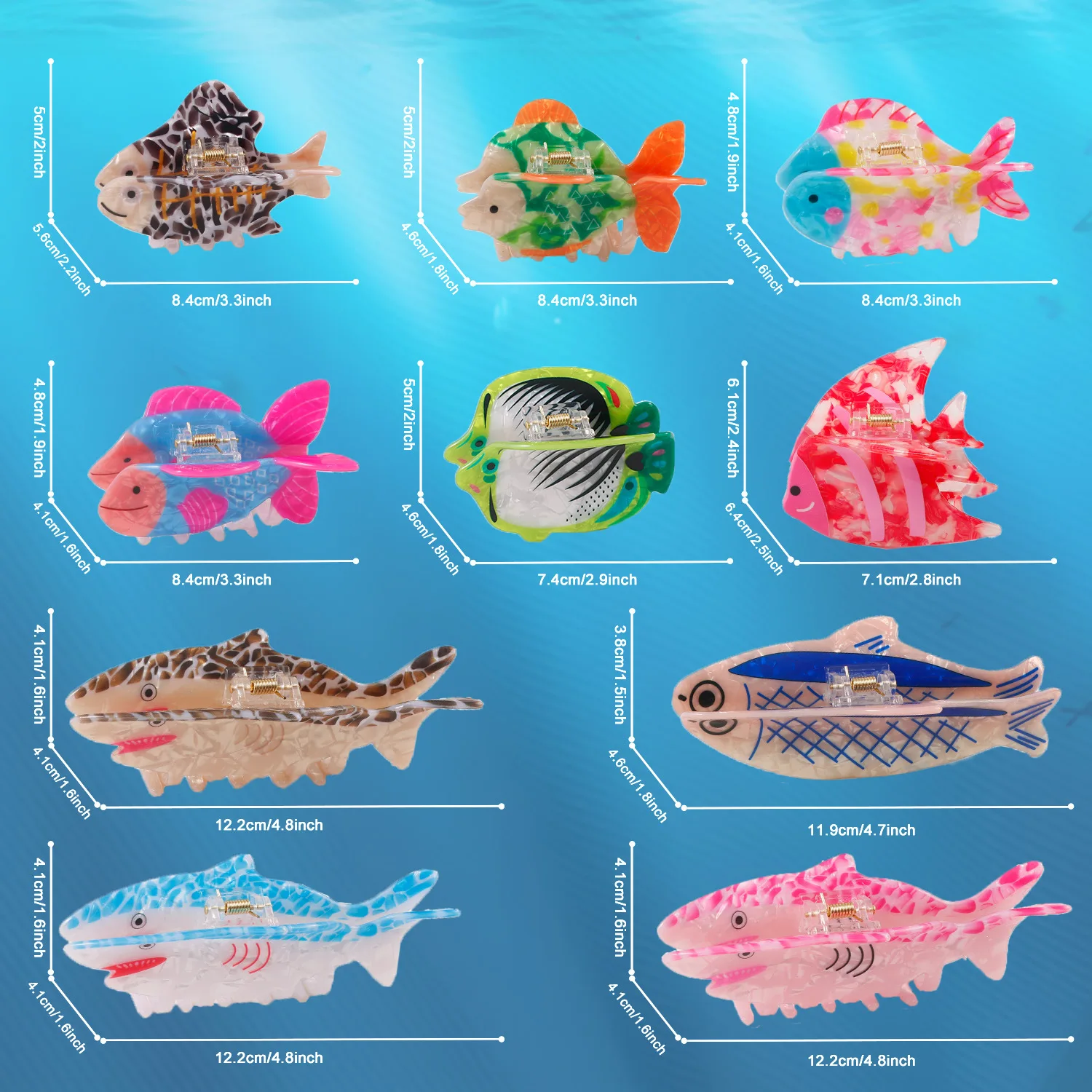 HANGZHI Colorful Acrylic Ocean Fish Hair Clip INS Simple Creative Animal Shark Clip Summer Vacation Hair Accessories for Women