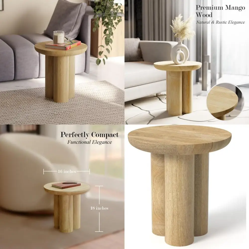 

Farmhouse Style Living Room Furniture: Mango Wood Round End Table for Rustic Charm and Versatility