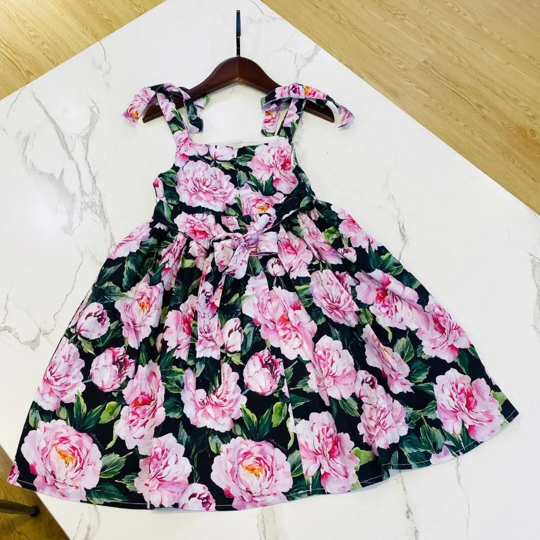 2024 New Girl's Princess dress Strap flower Dress cotton Children's Clothing Wholesale