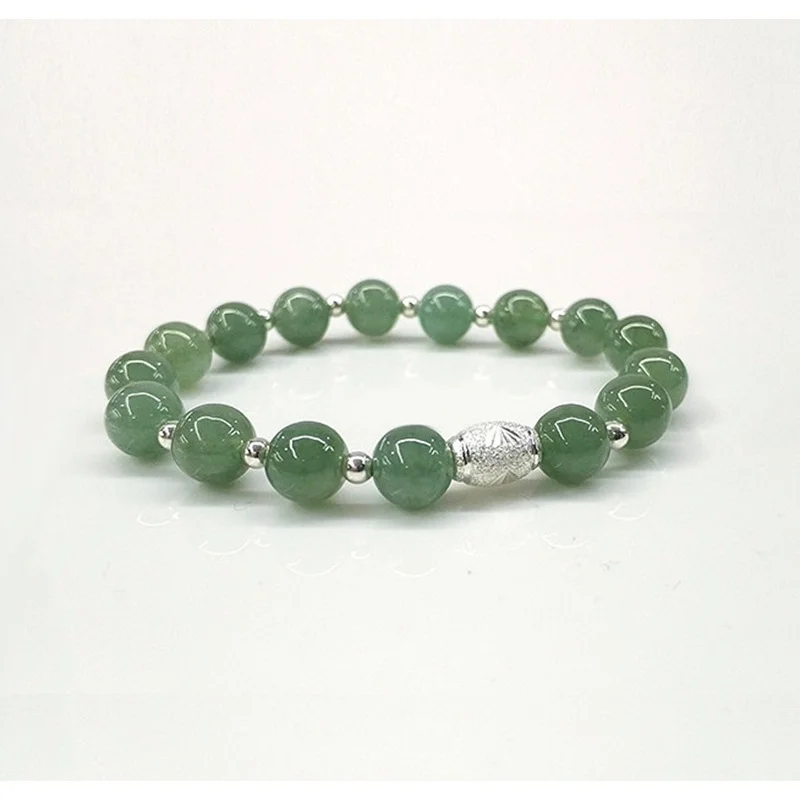 

Natural a Cargo Oil Green round Jade Bead Bracelet Female Lucky Beads Sterling Silver Jeweleries Niche