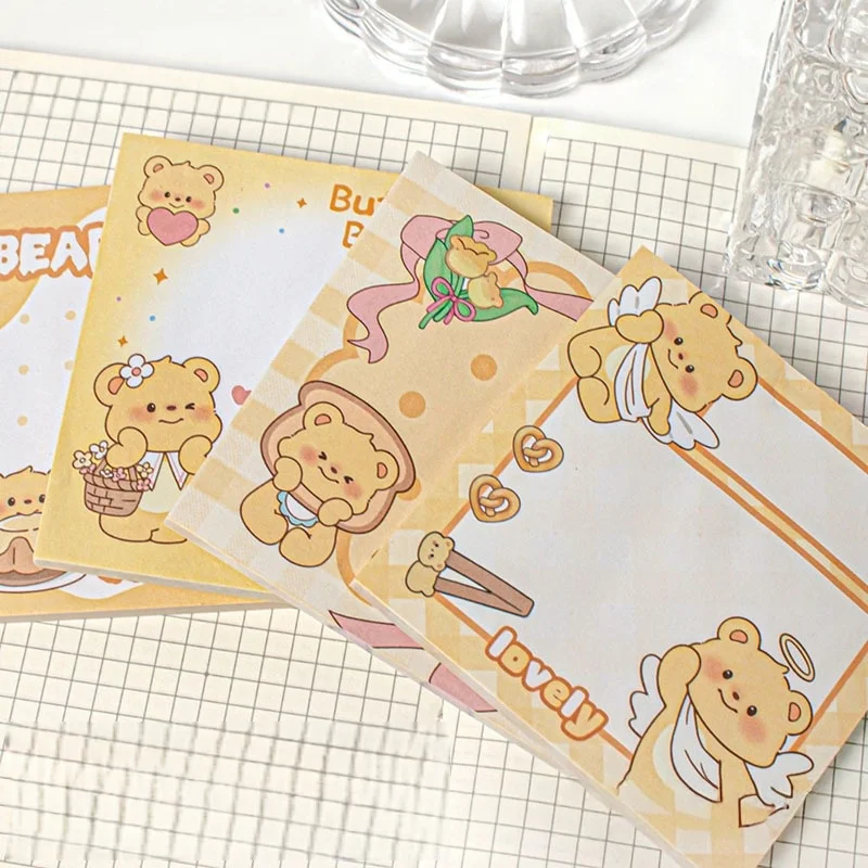 Bear Sticky Notes Cute Cartoon Tear-Off Memo Pad for Students Cream-Colored Decorative Journal Stickers Aesthetic Scrapbooking